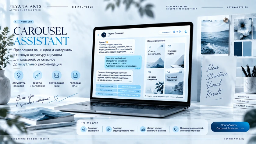 Портфолио-визуал Carousel Assistant для Feyana Arts